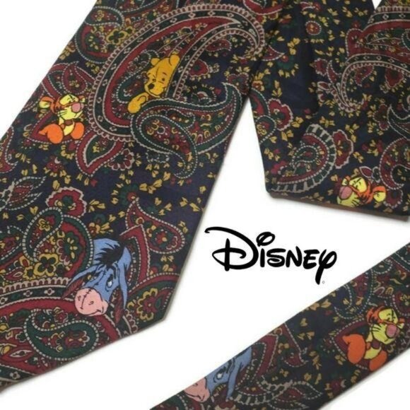 Disney Winnie The Pooh Paisley Silk Tie Featuring Pooh & Friends Multicolor - Picture 1 of 5
